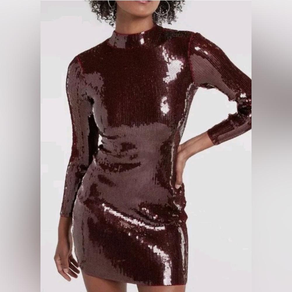 Express Red Bodycon Mini Dress Long Sleeve Mock Neck